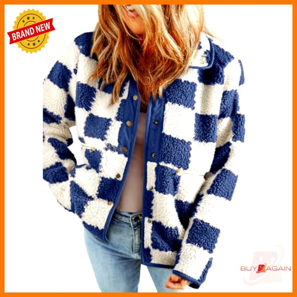 Sherpa Plaid Button Down Jacket Loose Fit Casual Winter Coat Y2K Chic